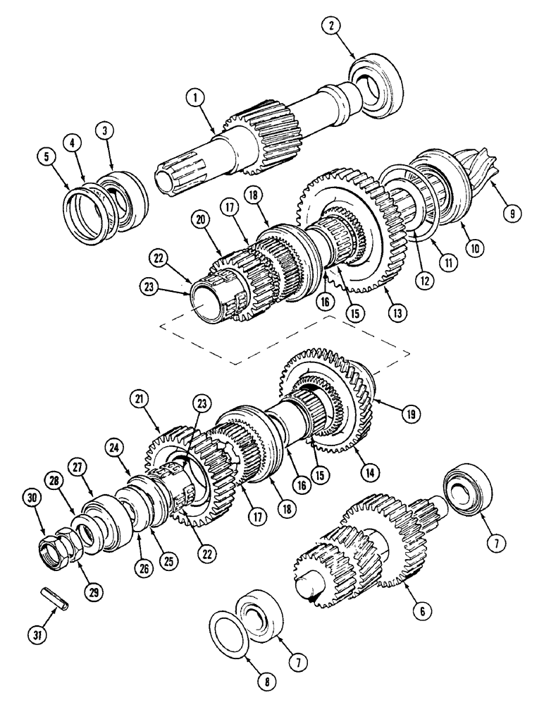 Схема запчастей Case IH 1494 - (6-214) - RANGE GEARBOX, SHAFTS AND GEARS, POWER-SHIFT (06) - POWER TRAIN