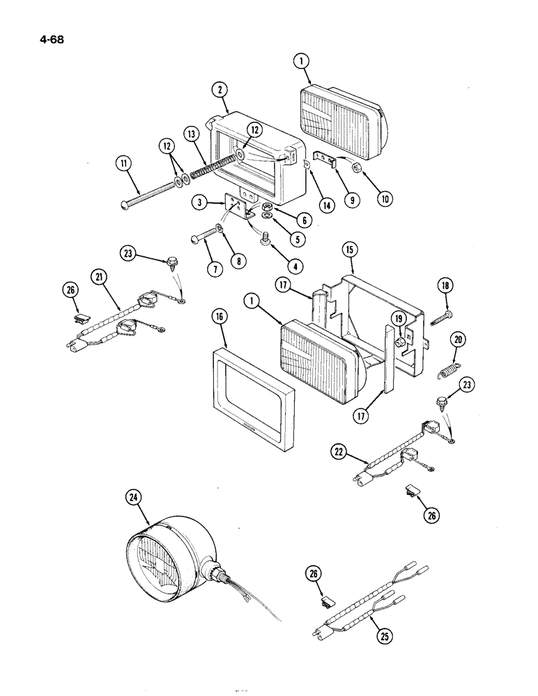 Схема запчастей Case IH 1194 - (4-68) - HEADLAMPS (04) - ELECTRICAL SYSTEMS