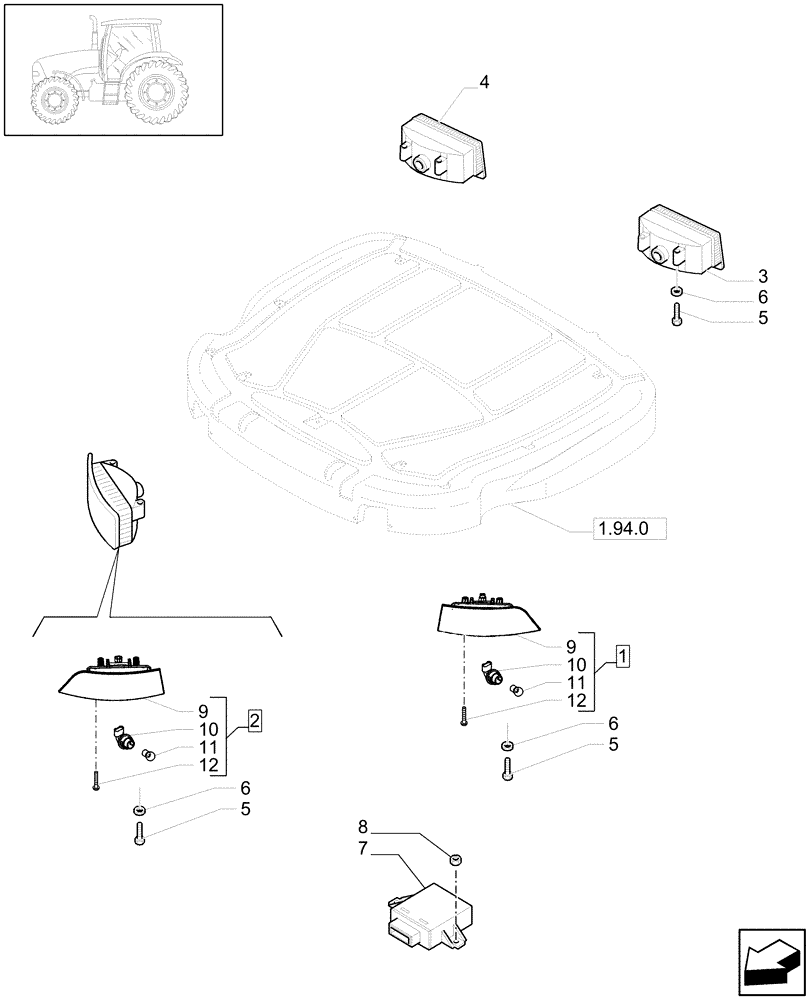 Схема запчастей Case IH PUMA 180 - (1.75.6/05) - (VAR.007) NORTH AMERICA VERSION - SMV WORKLAMPS (06) - ELECTRICAL SYSTEMS