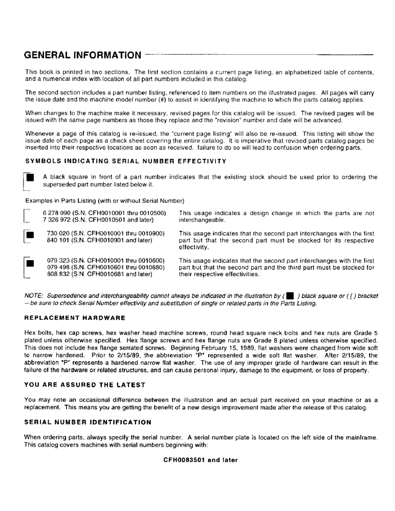 Схема запчастей Case IH 8312 - (1-1) - GENERAL INFORMATION (05) - SERVICE & MAINTENANCE
