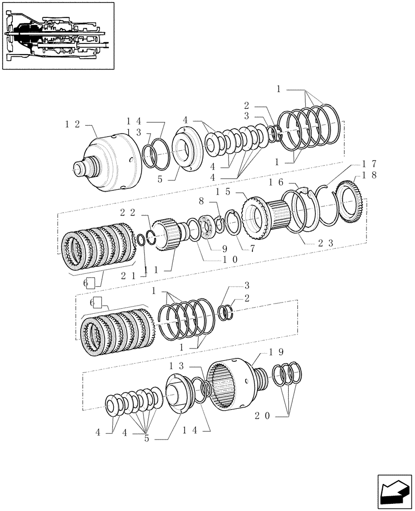 Схема запчастей Case IH JX1090U - (1.27.3/01[01]) - (VAR.275-279) POWER SHUTTLE - HI-LO - 30-40 KMH - HYDRAULIC PTO - CLUTCH AND PARTS (03) - TRANSMISSION