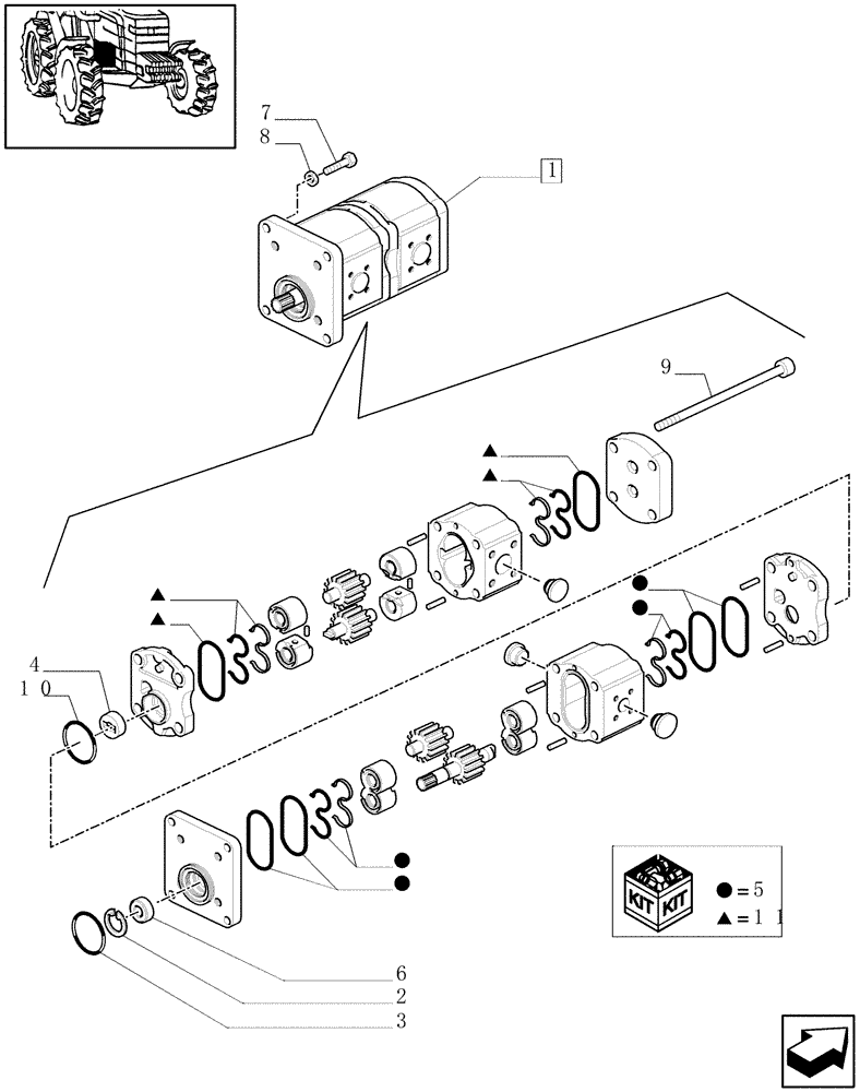 Схема запчастей Case IH JX1085C - (1.42.0/05B) - HYDRAULIC PUMP - BREAKDOWN - D5573 (04) - FRONT AXLE & STEERING