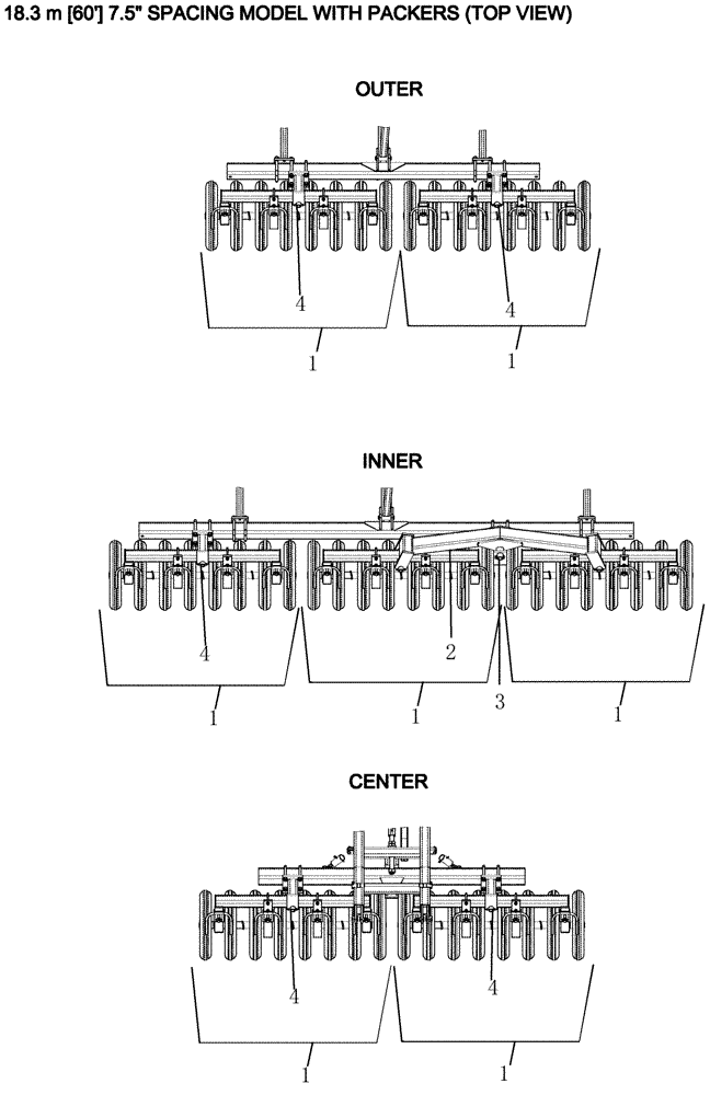 Схема запчастей Case IH ATX700 - (06.160.1) - LAYOUT, PACKERS 18.3 M 60 - 7.5" SPACING Packer Gang Assemblies and Frames