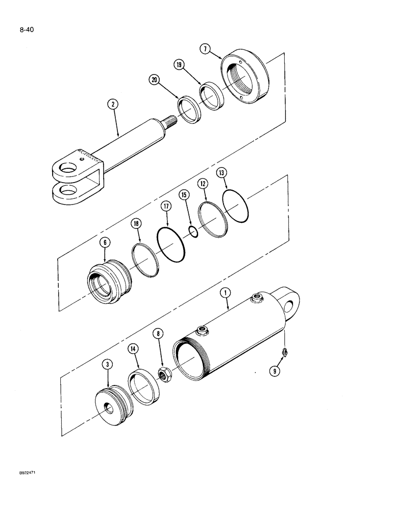 Схема запчастей Case IH 9230 - (8-040) - HITCH LIFT CYLINDER ASSEMBLY, P.I.N. JCB0028400 AND AFTER (08) - HYDRAULICS