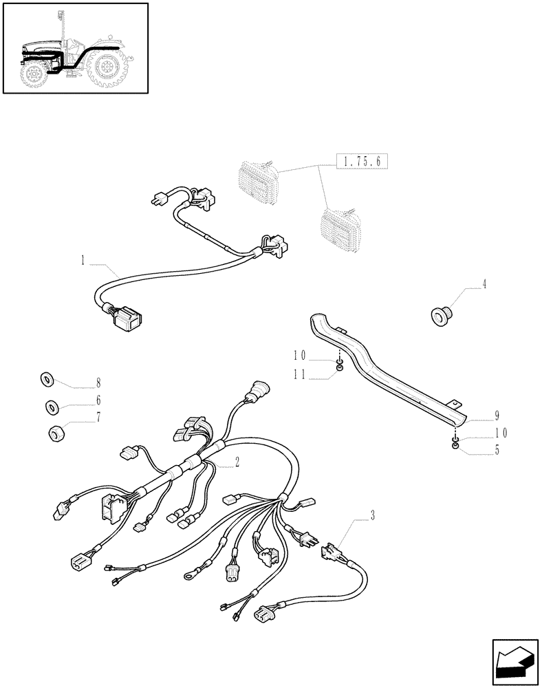 Схема запчастей Case IH JX1075N - (1.75.4[02]) - AUXILIARY CABLES - L/CAB (06) - ELECTRICAL SYSTEMS