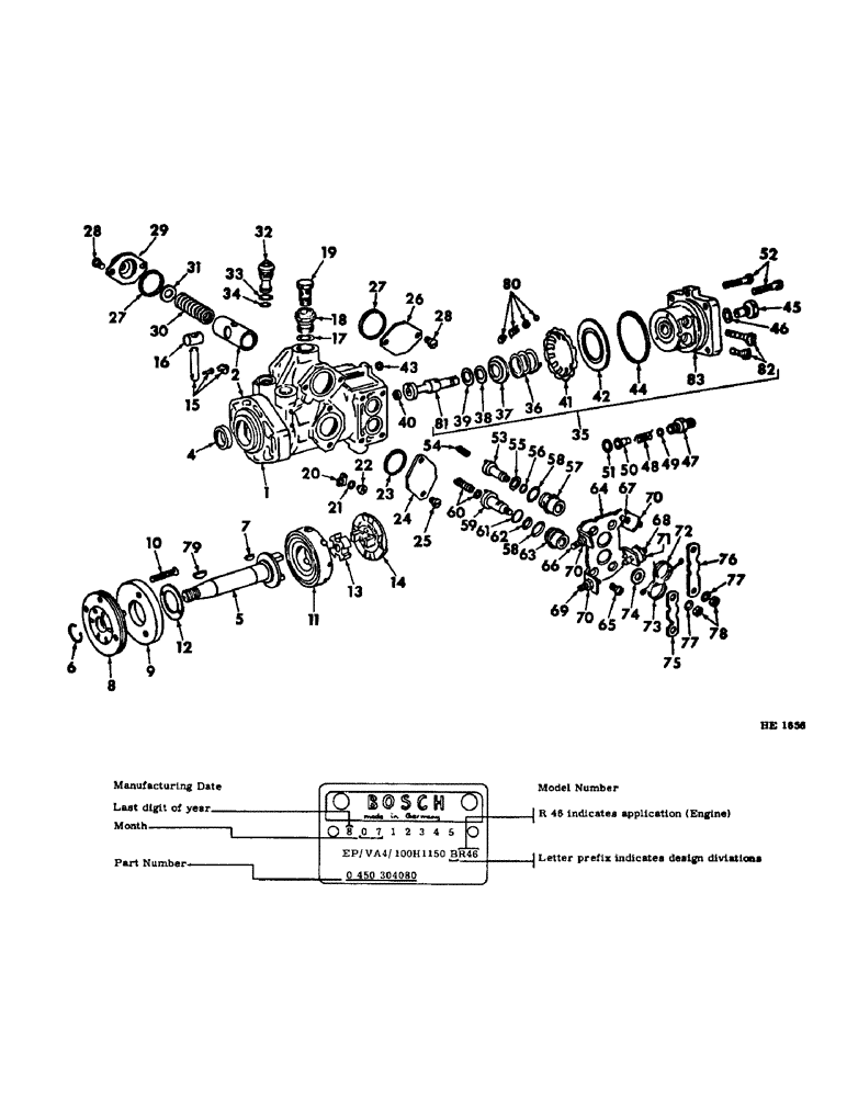 Схема запчастей Case IH 375 - (D-30) - D206 DIESEL ENGINE, FUEL INJECTION PUMP, BOSCH, ENGINE SERIAL NUMBER DF2D020070 AND SINCE (01) - ENGINE