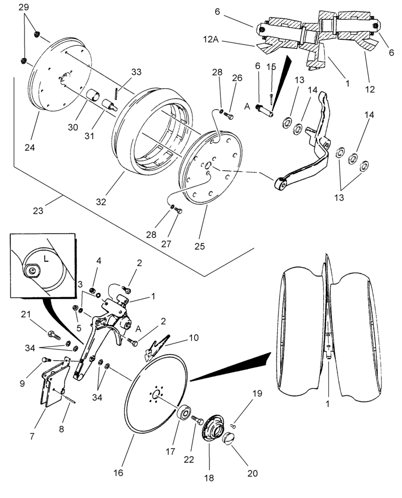 Схема запчастей Case IH 1200PT - (L.10.F[23]) - DISC OPENER & GAUGE WHEEL, WITH LH LEADING DISC OPENER (RH SIDE OF PLANTER, BSN CBJ0001596) L - Field Processing