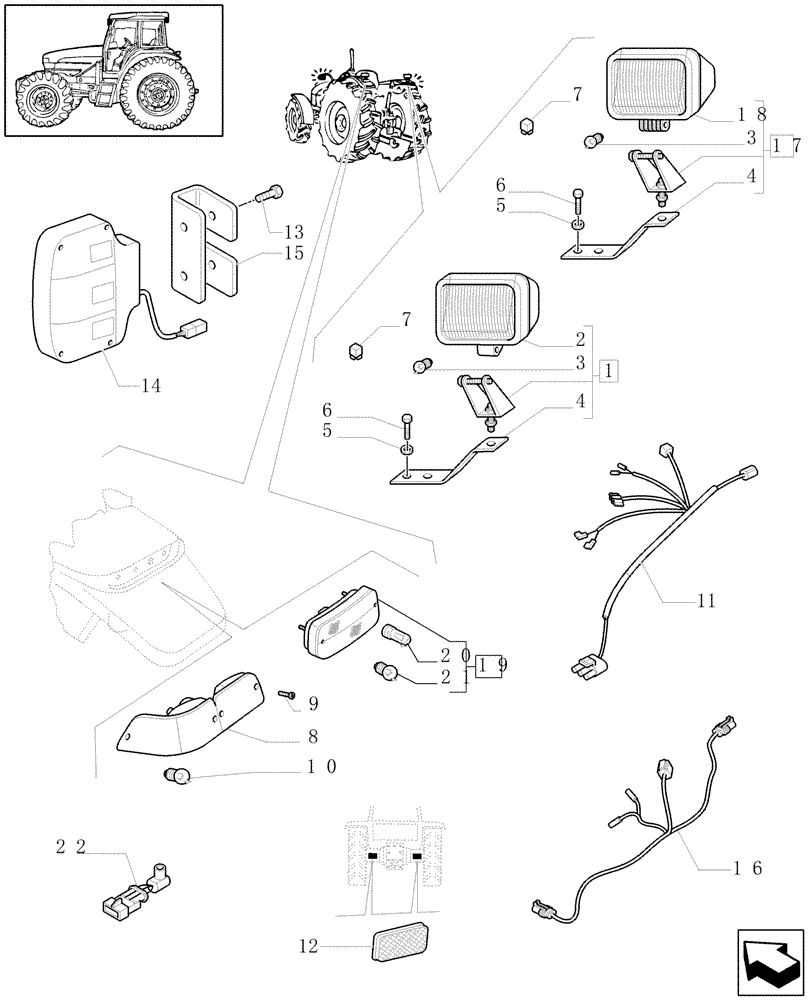 Схема запчастей Case IH MXU110 - (1.75.6[03]) - REAR LIGHT (06) - ELECTRICAL SYSTEMS