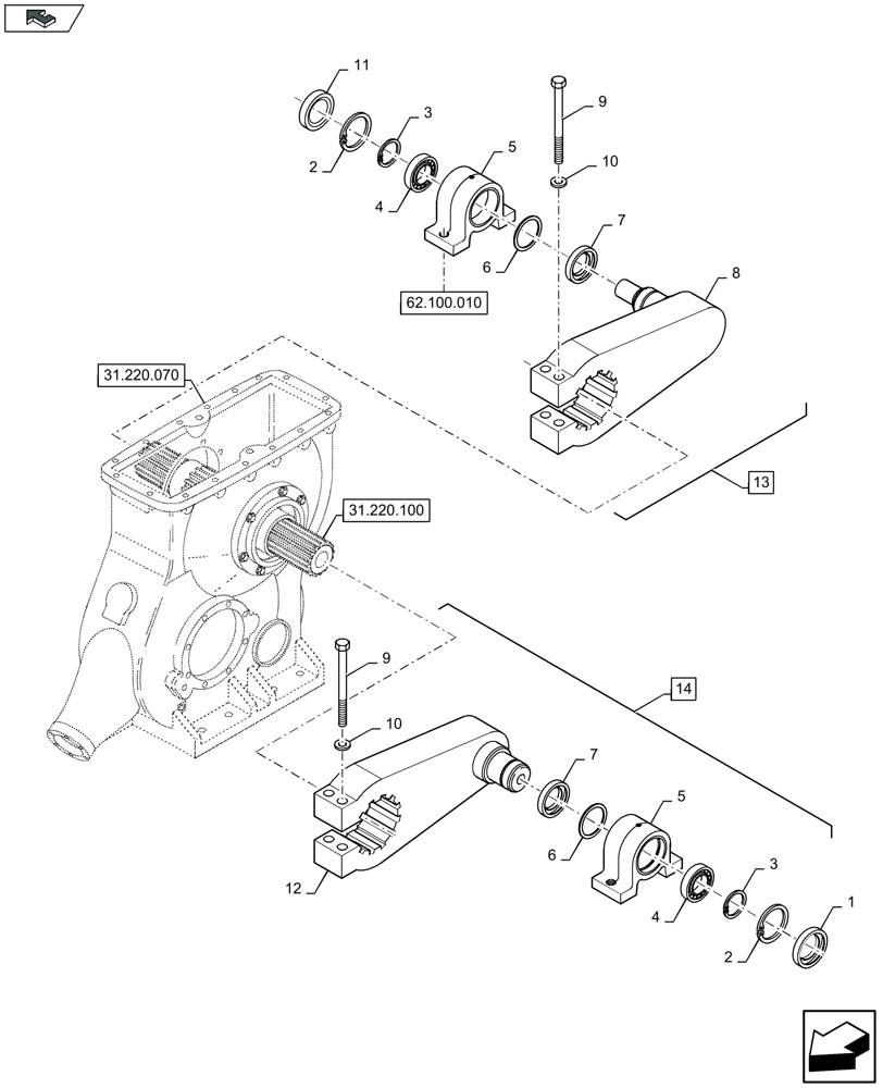 Схема запчастей Case IH LB434S - (31.220.110) - MAIN GEARBOX, ARM TO PLUNGER (31) - IMPLEMENT POWER TAKE OFF