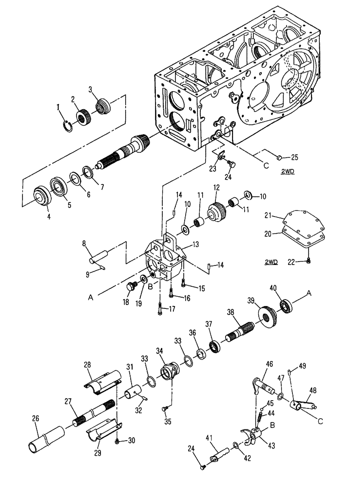 Схема запчастей Case IH DX35 - (03.15) - FWD DROP BOX AND DRIVE SHAFT (03) - TRANSMISSION