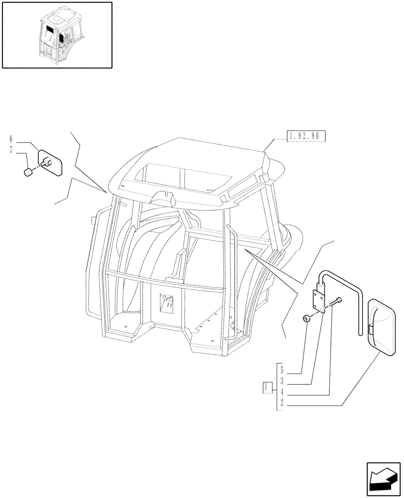 Схема запчастей Case IH JX80 - (1.92.93[02]) - REAR MIRROR (10) - OPERATORS PLATFORM/CAB