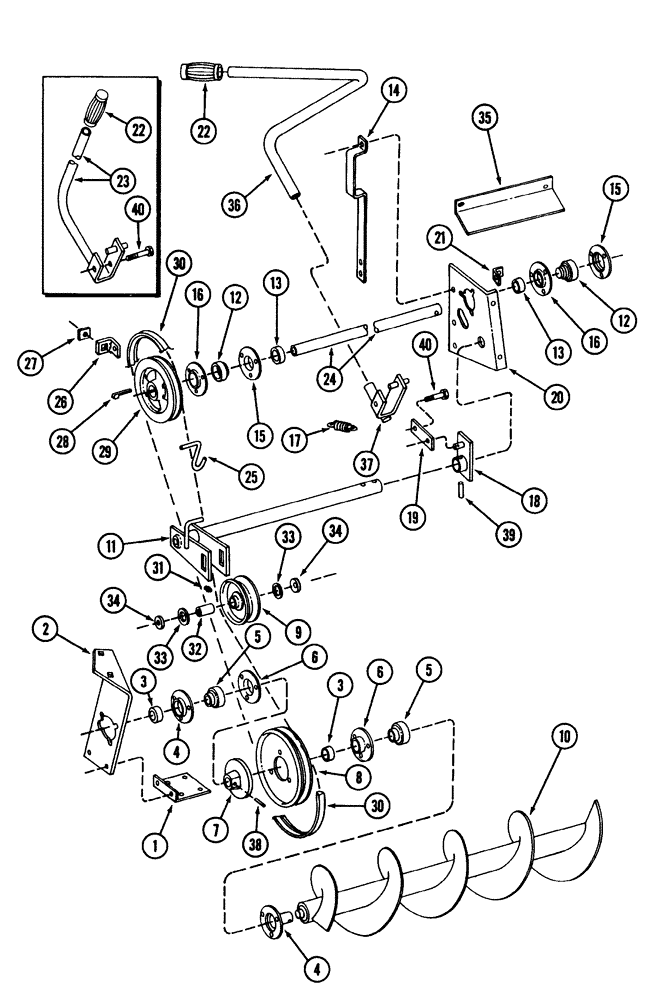 Схема запчастей Case IH 600 - (9-20) - AUGER, AUGER DRIVE AND RELATED PARTS, 56 BLOWER AUGER, AUGER DRIVE AND RELATED PARTS (09) - CHASSIS/ATTACHMENTS