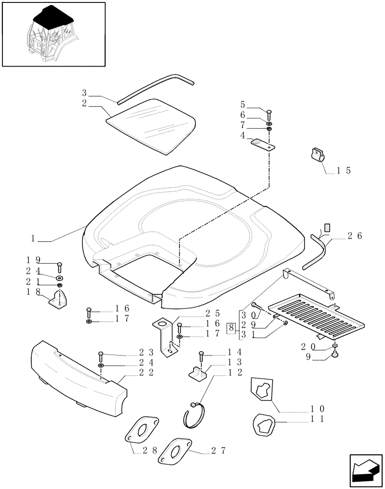 Схема запчастей Case IH MXU115 - (1.94.0/01[01A]) - (VAR.007) ROOF WITH LOW PROFILE (NA) - D5460 - C5568 (10) - OPERATORS PLATFORM/CAB