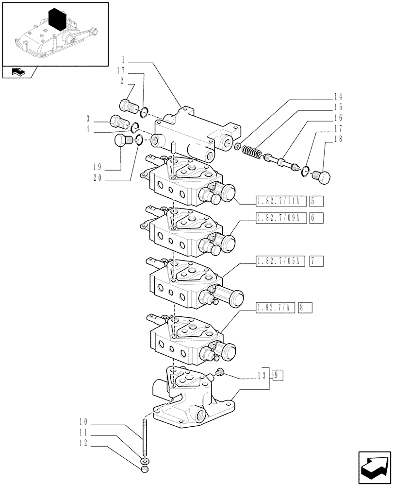 Схема запчастей Case IH FARMALL 95C - (1.82.7/13[01]) - 4 REMOTE VALVES FOR EDC - CONTROL VALVES (VAR.331165) (07) - HYDRAULIC SYSTEM