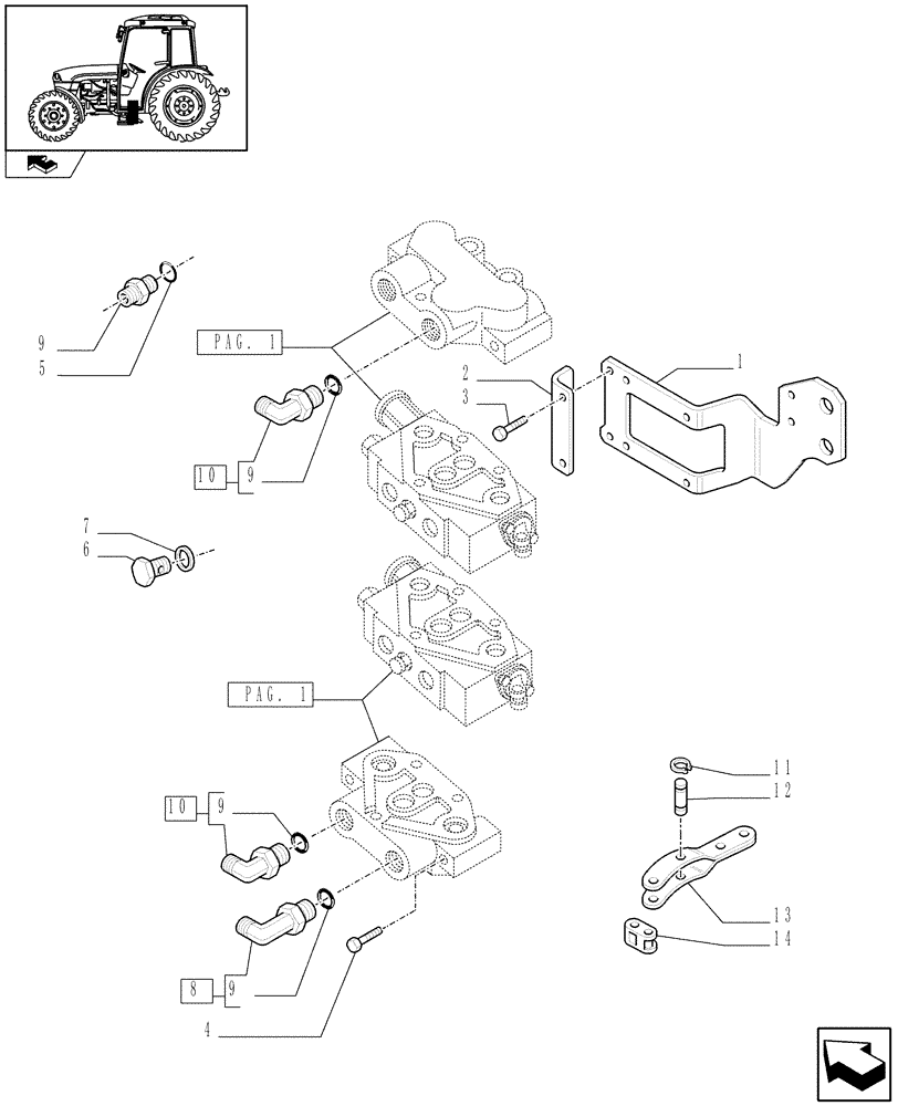 Схема запчастей Case IH FARMALL 95C - (1.82.7/15[02]) - 2 MID-MOUNT REMOTE VALVES WITH JOYSTICK LESS QUICK COUPLERS - BRACKETS (VAR.330124-331124-332124) (07) - HYDRAULIC SYSTEM