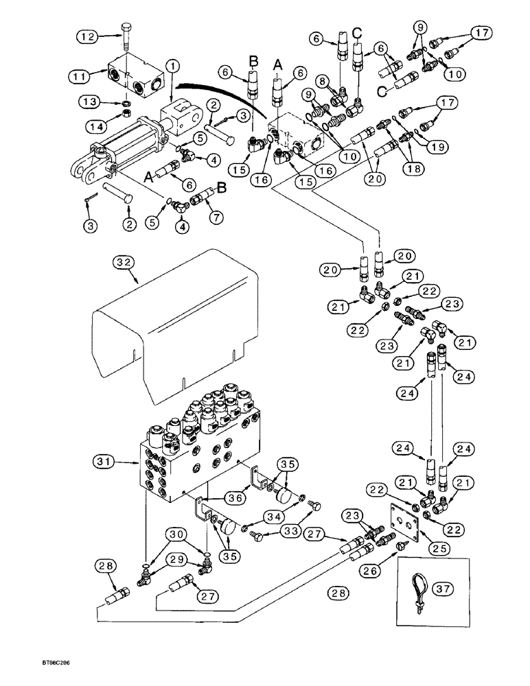 Схема запчастей Case IH 955 - (8-033A) - TRACTOR TO PLANTER HYDRAULIC SYSTEM, HYDRAULIC VALVE BLOCK MOUNTING W/HYDRAFORCE CONTROL VALVE (08) - HYDRAULICS