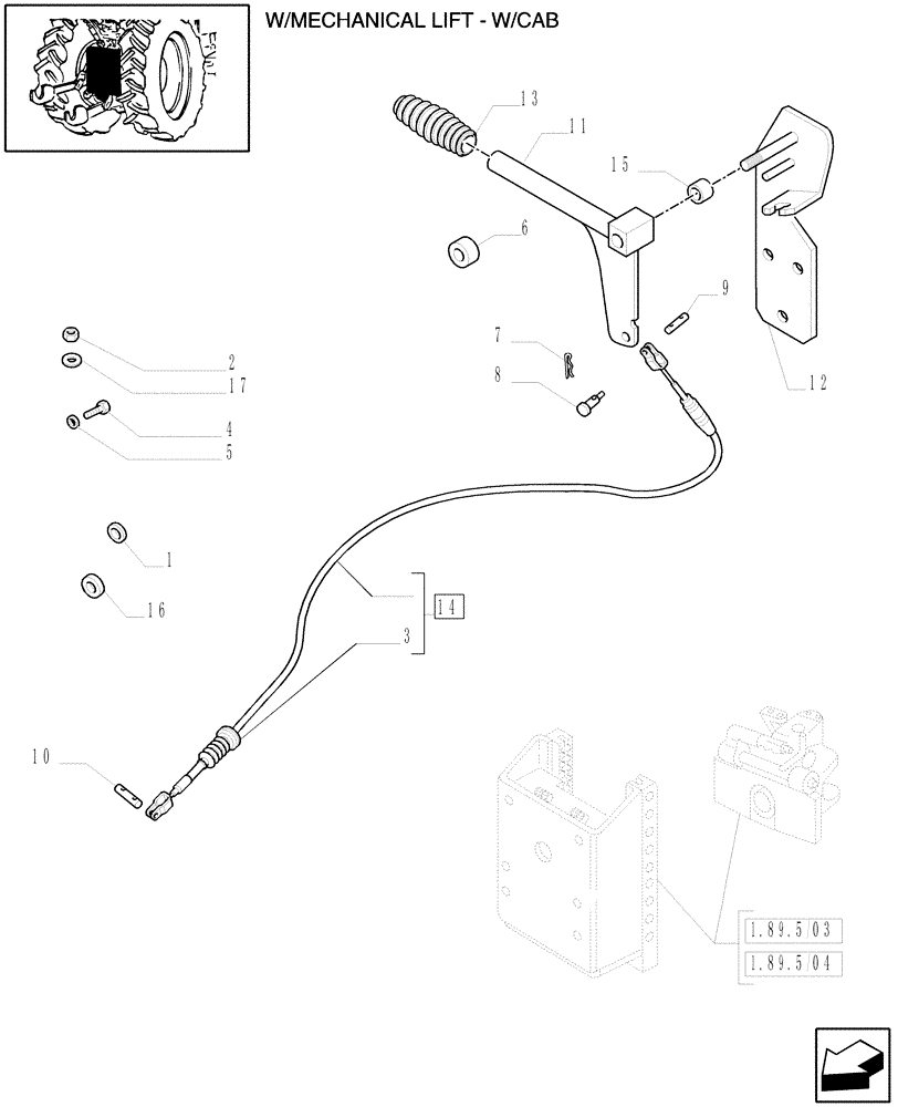 Схема запчастей Case IH MXU110 - (1.89.5/08) - (VAR.556-559) APUH - HYDRAULIC PUSH BACK WITH SWINGING DRAWBAR FOR 1 OR 2 RAMS FOR EDC - LEVER (09) - IMPLEMENT LIFT