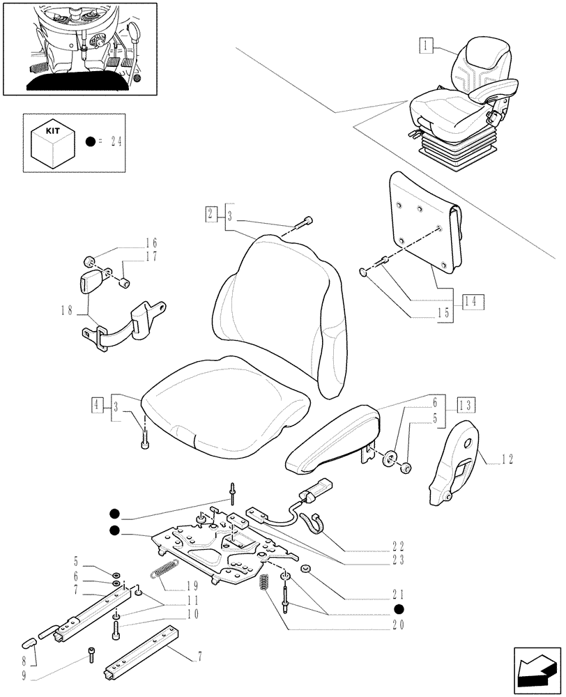 Схема запчастей Case IH MXU100 - (1.93.3/ D[01]) - "GRAMMER" SEAT WITH BELTS AND SWITCH - BREAKDOWN - W/CAB - C5052 (10) - OPERATORS PLATFORM/CAB