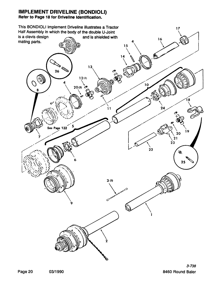 Схема запчастей Case IH 8460 - (020) - IMPLEMENT DRIVELINE, BONDIOLI, REFER TO PAGE 18 FOR DRIVELINE IDENTIFICATION Driveline