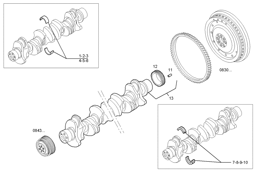 Схема запчастей Case IH F3AE0684G B005 - (0801.012) - CRANK SHAFT 