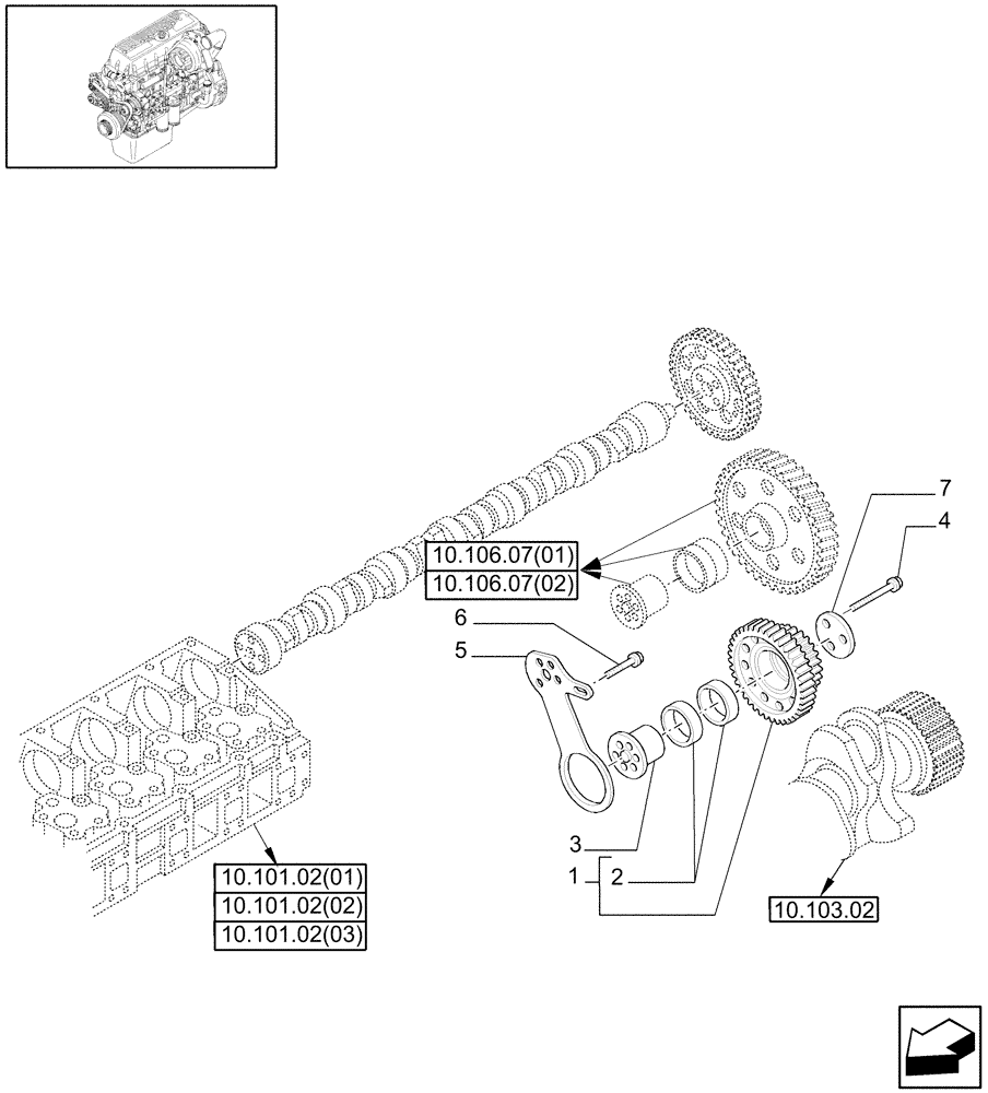 Схема запчастей Case IH 9010 - (10.106.02[02]) - INTERMEDIATE GEARS, CAMSHAFT - 8010 (10) - ENGINE