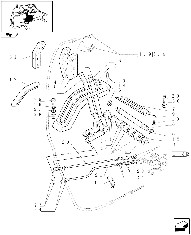 Схема запчастей Case IH FARMALL 105U - (1.96.1[01]) - HYDRAULIC LIFT OUTER CONTROLS - W/CAB (10) - OPERATORS PLATFORM/CAB