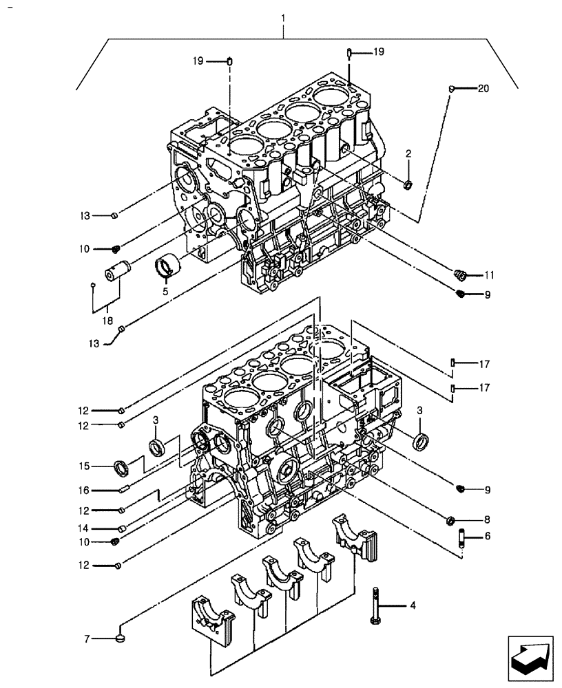 Схема запчастей Case IH FARMALL 35B - (10.001.03) - CYLINDER BLOCK ASSEMBLY (10) - ENGINE