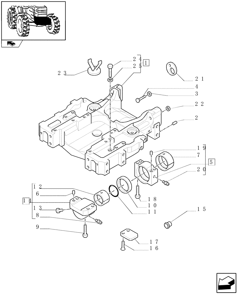 Схема запчастей Case IH FARMALL 75C - (1.21.1/02) - FRONT AXLE WITH EL.HYDR. DIFF. LOCK (40 KM/H) FOR FRONT HPL- SUPPORT (VAR.332323-332329-335329) (03) - TRANSMISSION