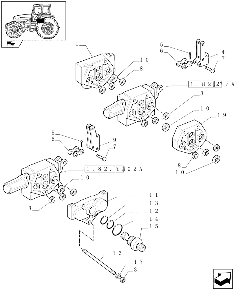 Схема запчастей Case IH FARMALL 85U - (1.82.7/02[01]) - 1 DOUBLE EFFECT AND 1 W/ FLOAT & AUTOM. CUTOUT DISTRIBUTORS - CONTROL VALVES & GASKETS (VAR.330356) (07) - HYDRAULIC SYSTEM