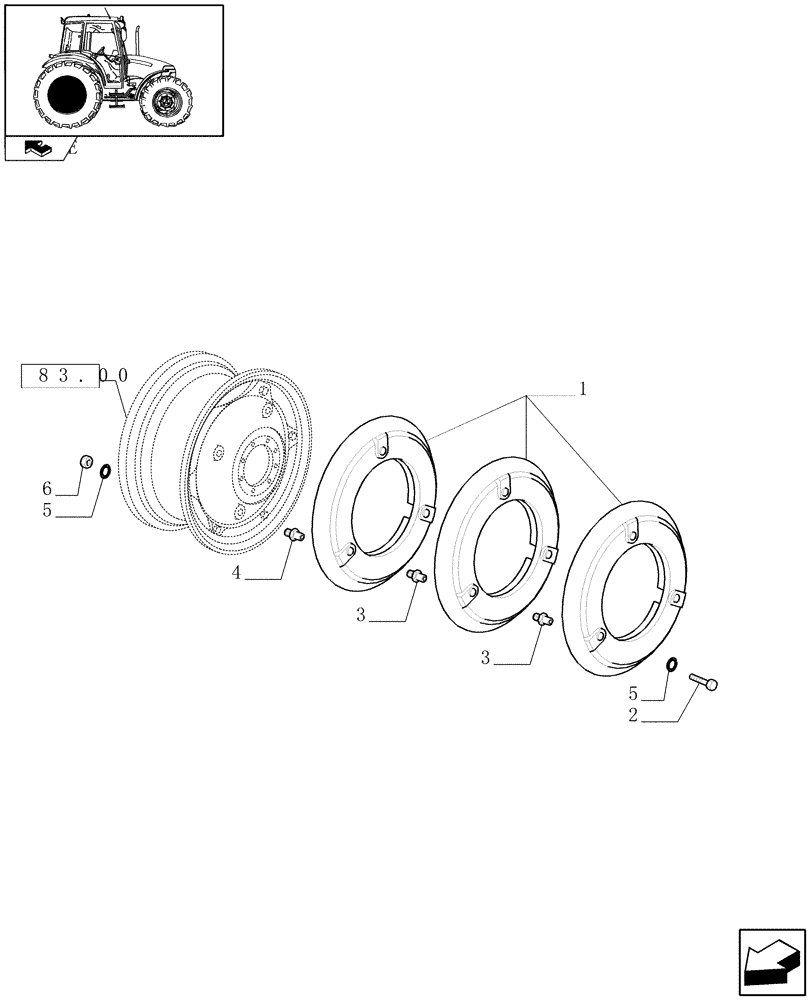 Схема запчастей Case IH FARMALL 70 - (1.48.2/01) - 6 REAR BALLAST (300KG) (VAR.330471) (05) - REAR AXLE