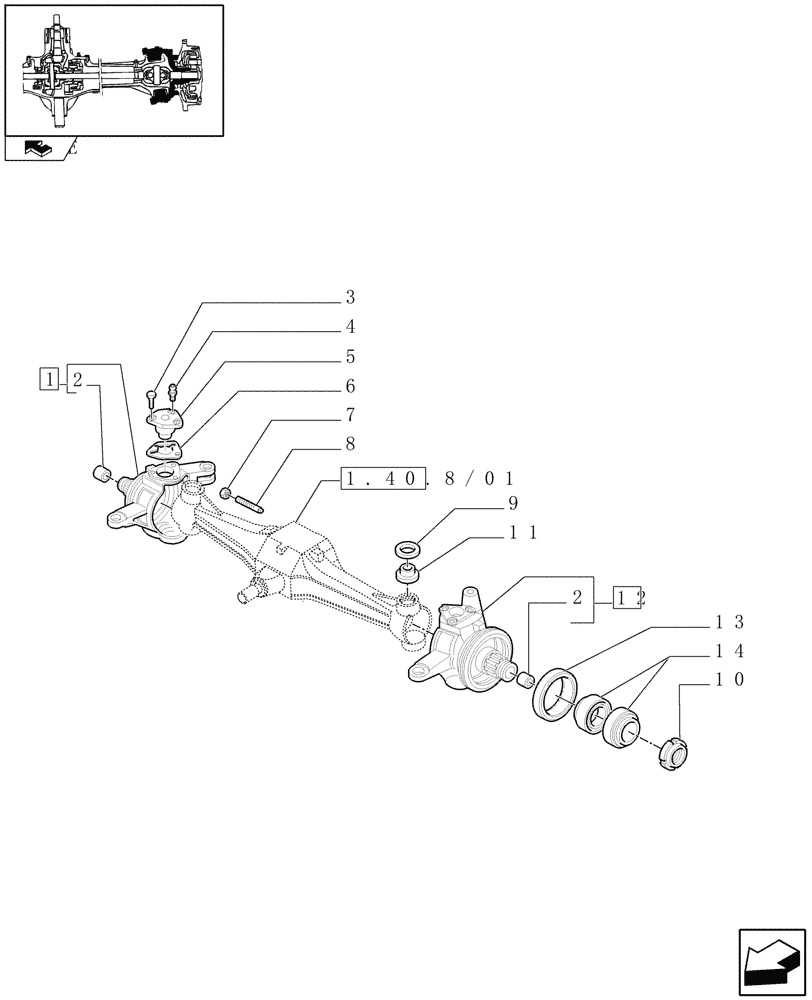 Схема запчастей Case IH FARMALL 80 - (1.40.8/02) - CLASS 2 FRONT AXLE WITH 2ND STEERING CYL. & LIMITED SLIP (3OKM/H) - STEERING KNUCKLE (VAR.335542-743906-743552) (04) - FRONT AXLE & STEERING