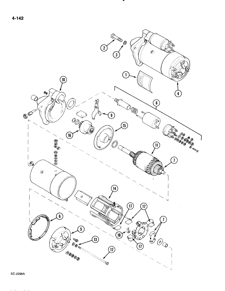 Схема запчастей Case IH 885 - (4-142) - STARTER MOTOR, LUCAS (04) - ELECTRICAL SYSTEMS