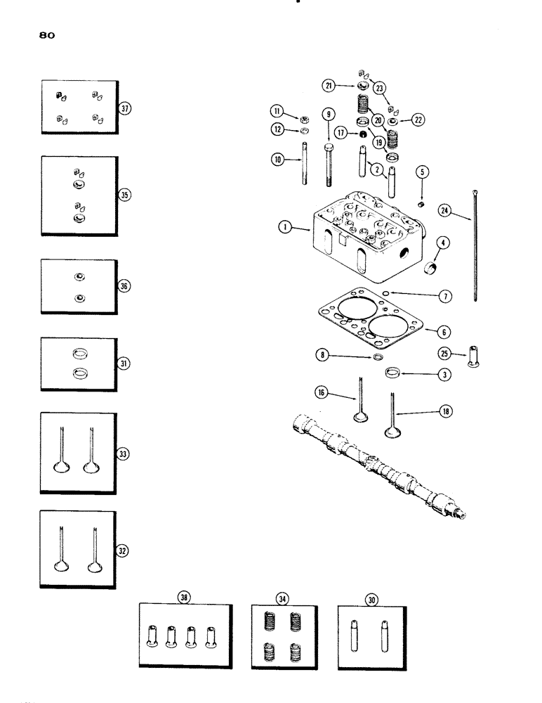 Схема запчастей Case IH 730 SERIES - (080) - CYLINDER HEAD AND VALVES, MODEL 730, 251 SPARK IGNITION ENGINE (02) - ENGINE