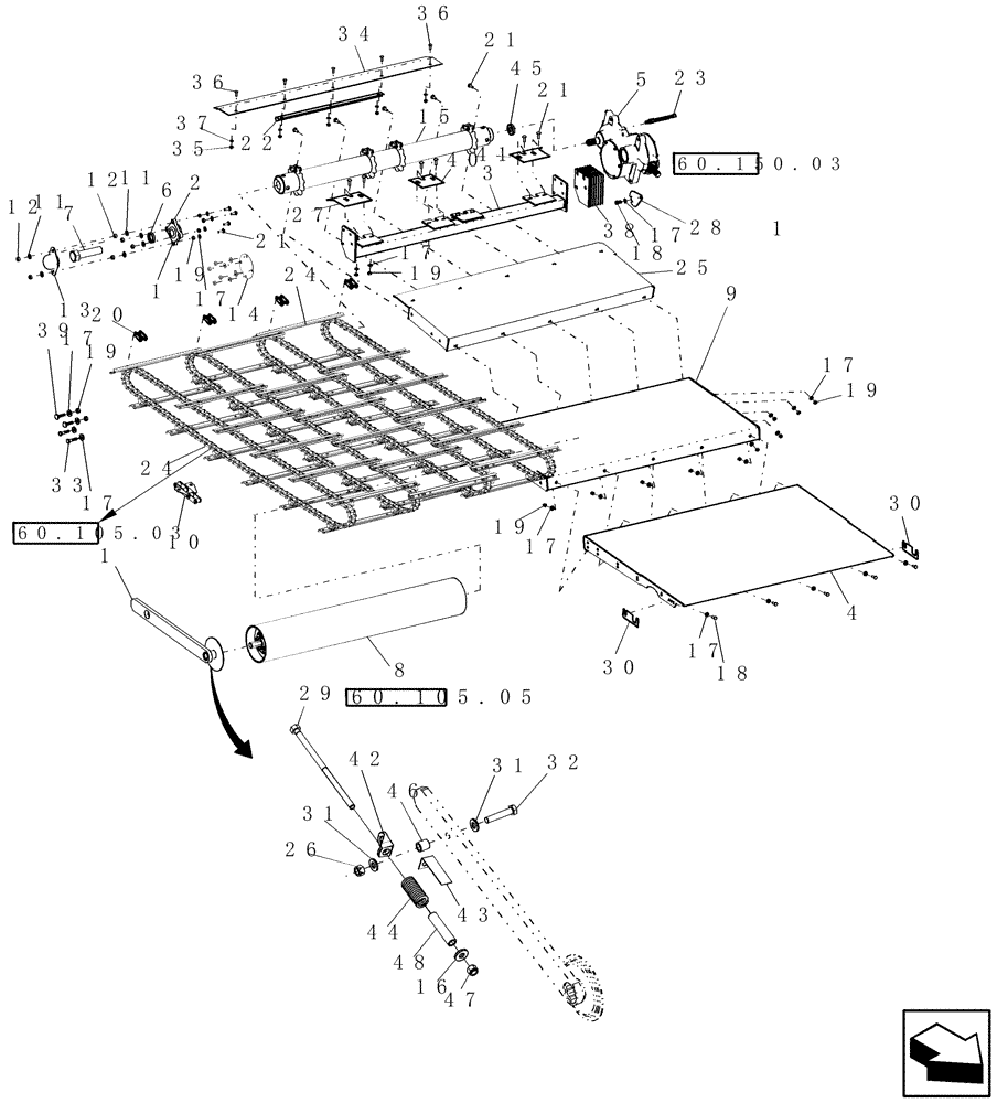 Схема запчастей Case IH 9120 - (60.110.06[01]) - FEEDER FLOOR AND CHAINS - WITHOUT ROCK TRAP (60) - PRODUCT FEEDING