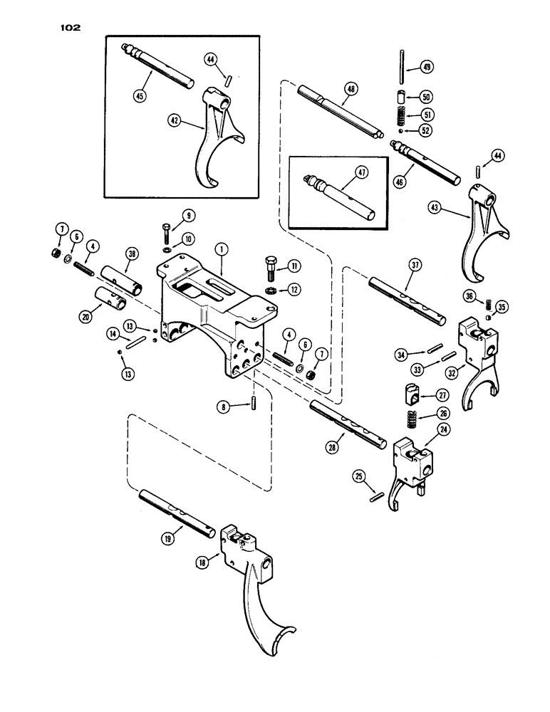 Схема запчастей Case IH 1170 - (102) - GEAR SHIFT MECHANISM, SHAFTS AND FORKS (06) - POWER TRAIN