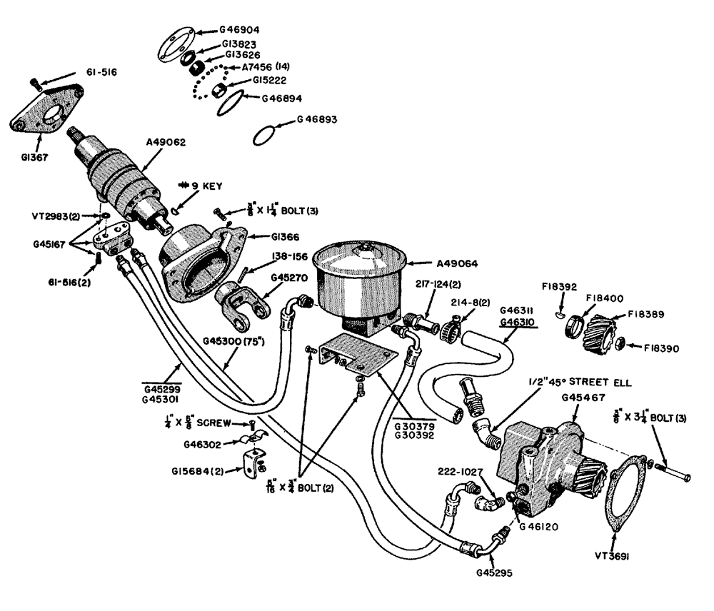 Схема запчастей Case IH 630 - (102) - POWER STEERING GENERAL PURPOSE TRACTORS BEFORE #8191147,PARTS FOR G45467 PUMP & G45290 BOOSTER MOTOR (05) - STEERING