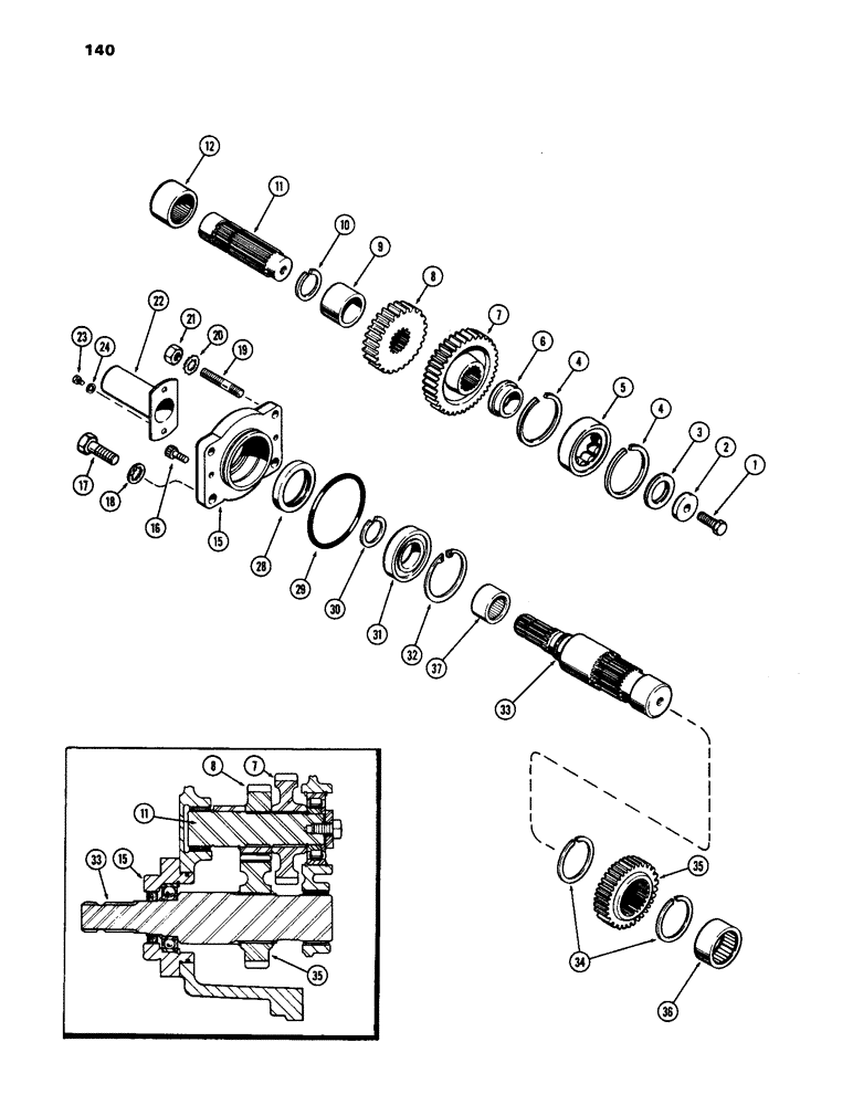 Схема запчастей Case IH 1170 - (140) - P.T.O. OUTPUT AND IDLER SHAFTS, SINGLE SPEED (06) - POWER TRAIN