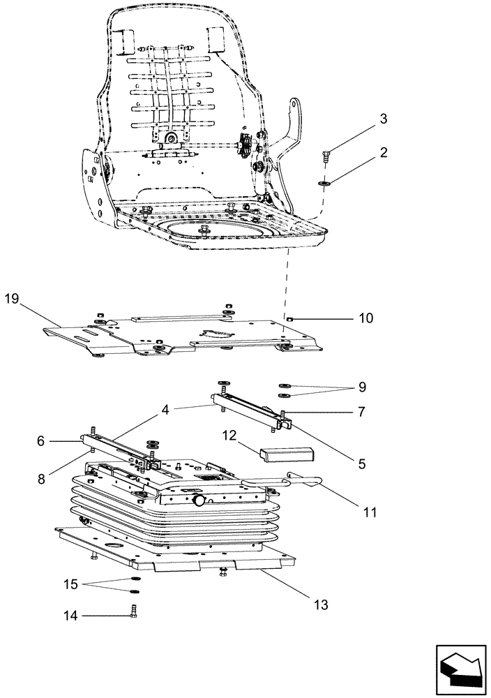 Схема запчастей Case IH 5130 - (90.124.03) - SEAT, OPERATOR - AIR SUSPENSION - PLATE AND SLIDES (90) - PLATFORM, CAB, BODYWORK AND DECALS