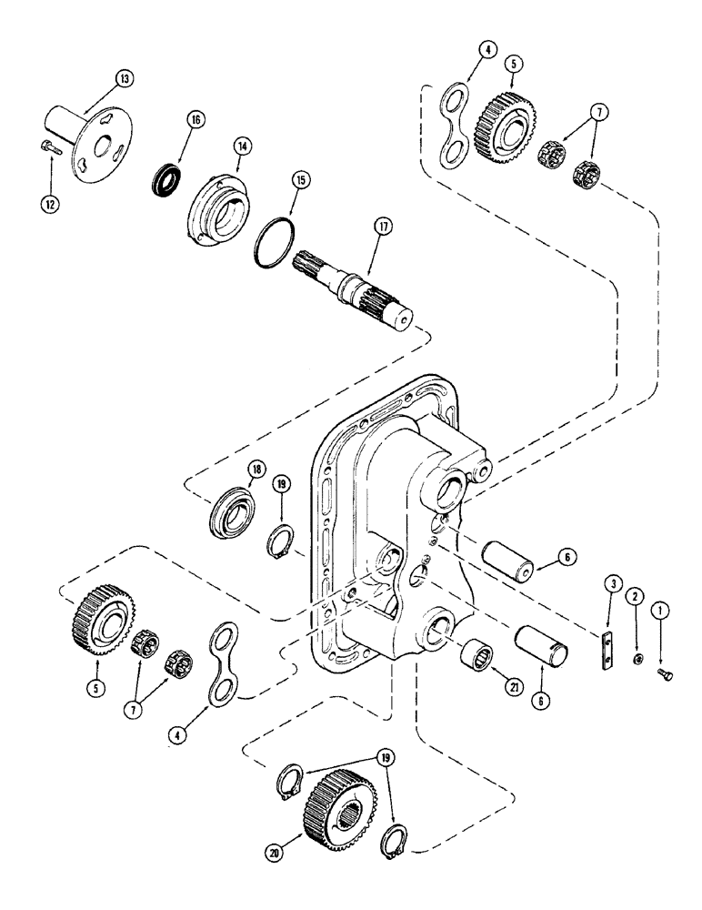 Схема запчастей Case IH 1370 - (276) - P.T.O. IDLERS AND OUTPUT SHAFT, USED PRIOR TO P.I.N. 8811146 (06) - POWER TRAIN