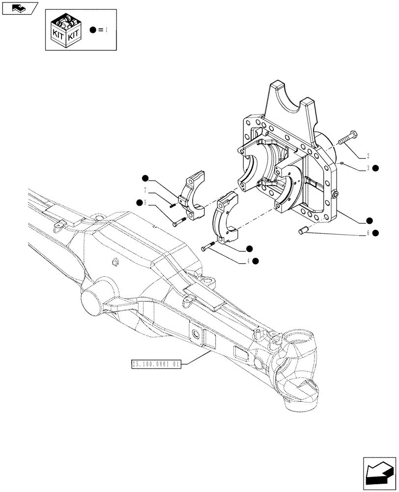 Схема запчастей Case IH PUMA 170 - (25.100.0801[02]) - 4WD FRONT AXLE WITH ACTIVE SUSPENSIONS - DIFFERENTIAL SUPPORT (VAR.728212-720463) (25) - FRONT AXLE SYSTEM