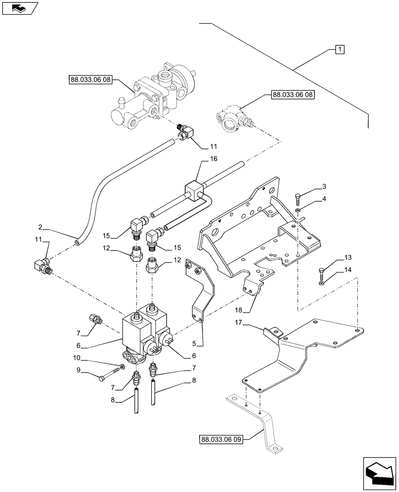 Схема запчастей Case IH PUMA 170 - (88.033.06[07]) - DIA KIT - PNEUMATIC TRAILER BRAKE (ITALY) - CONTROL VALVE AND RELEVANT PARTS (88) - ACCESSORIES