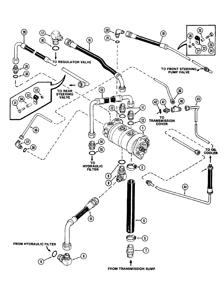 Схема запчастей Case IH 2470 - (304) - HYDRAULIC PUMP AND CIRCUITRY, WITH PTO, PRIOR TO TRANSMISSION SERIAL NO. 10025257 (08) - HYDRAULICS