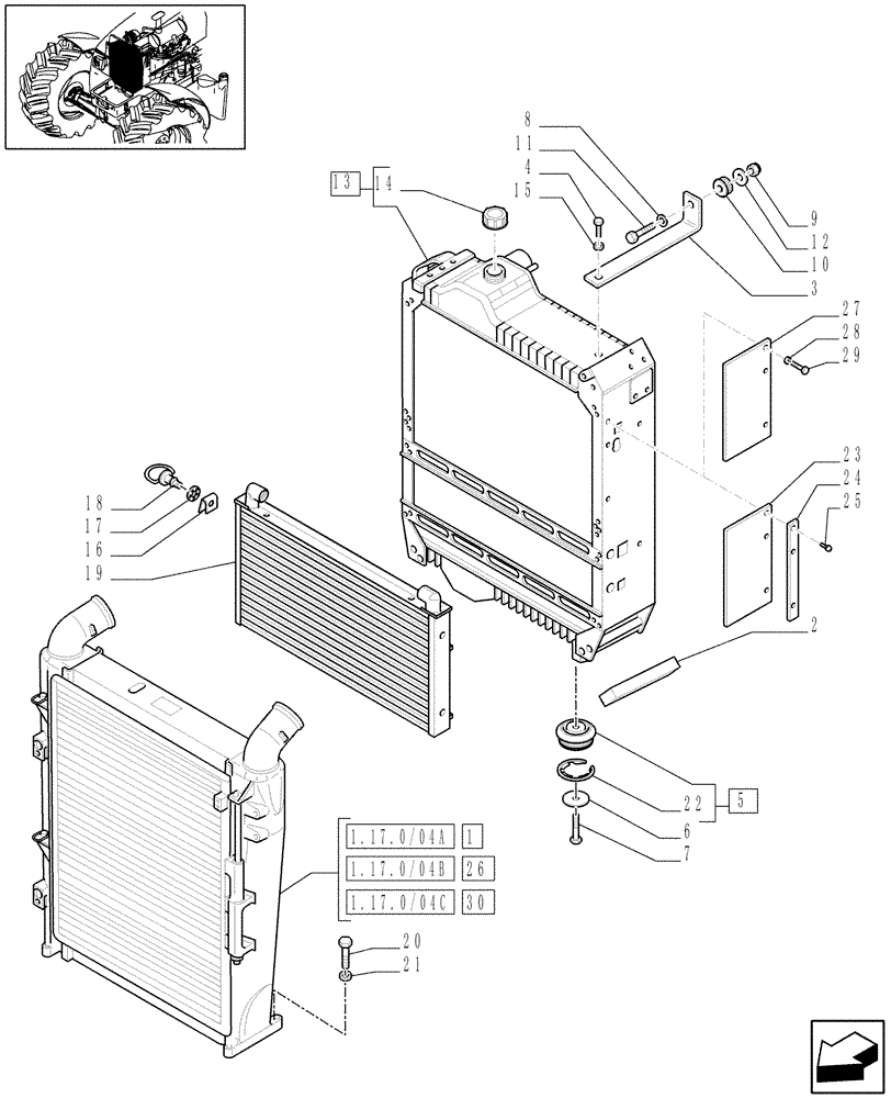 Схема запчастей Case IH MAXXUM 140 - (1.17.0/05) - AIR CONDITIONING - RADIATOR, COOLING SYSTEM & RELATED PARTS - D5790 (VAR.330641) (02) - ENGINE EQUIPMENT