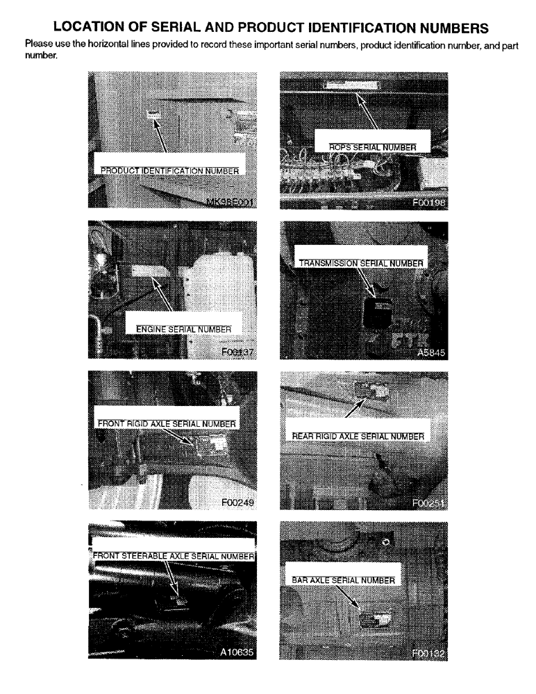 Схема запчастей Case IH 9350 - (1-02) - LOCATION OF SERIAL AND PRODUCT IDENTIFICATION NUMBERS (00) - PICTORIAL INDEX