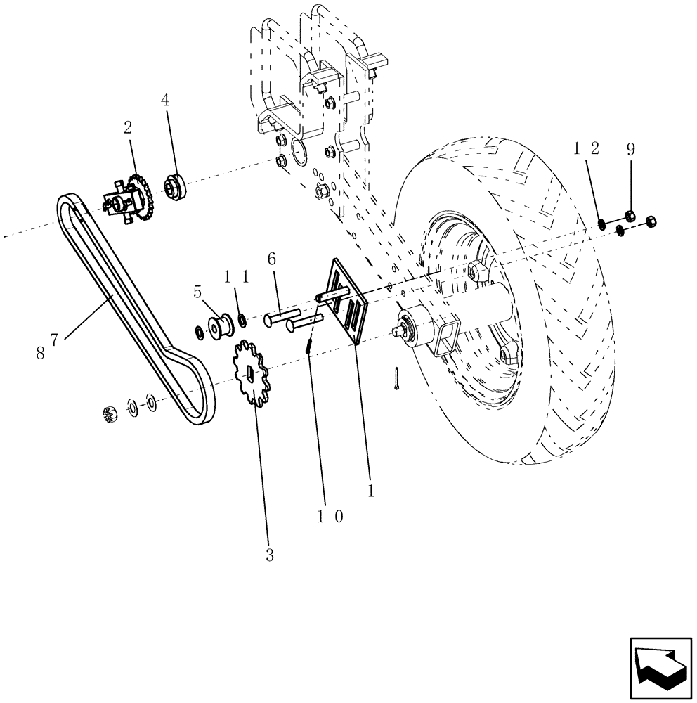 Схема запчастей Case IH 1200 - (D.13.B[24]) - DRIVE WHEEL CONVERSION - SINGLE ARM, MOUNTED STACKER D - Travel