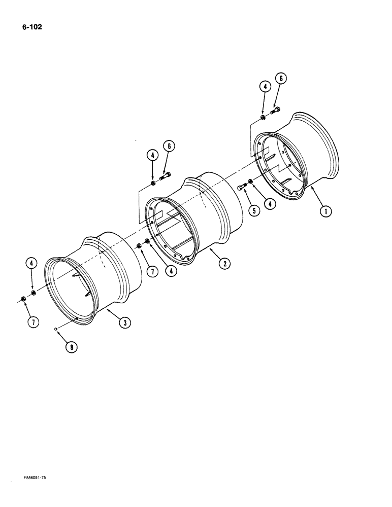 Схема запчастей Case IH STEIGER - (6-102) - WHEELS, HUB BOLTED TRIPLES, K598.60/70 AXLE (06) - POWER TRAIN