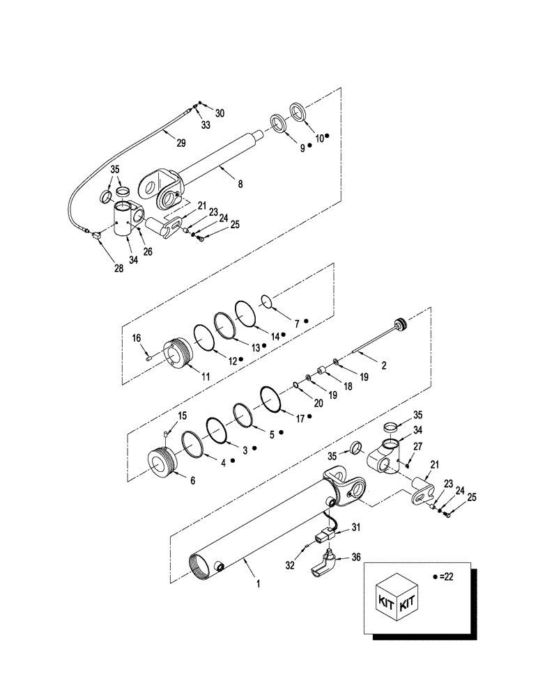 Схема запчастей Case IH STEIGER 535 - (05-10) - ACCUGUIDE - CYLINDER ASSY., ARTICULATION W/ SENSOR, BTW Z8F111657 & Z8F111831 (05) - STEERING