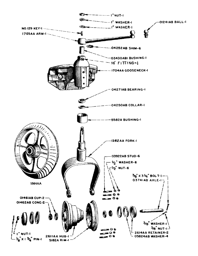 Схема запчастей Case IH DC-SERIES - (094) - SINGLE FRONT WHEEL, FOR "DC" TRACTOR (06) - POWER TRAIN