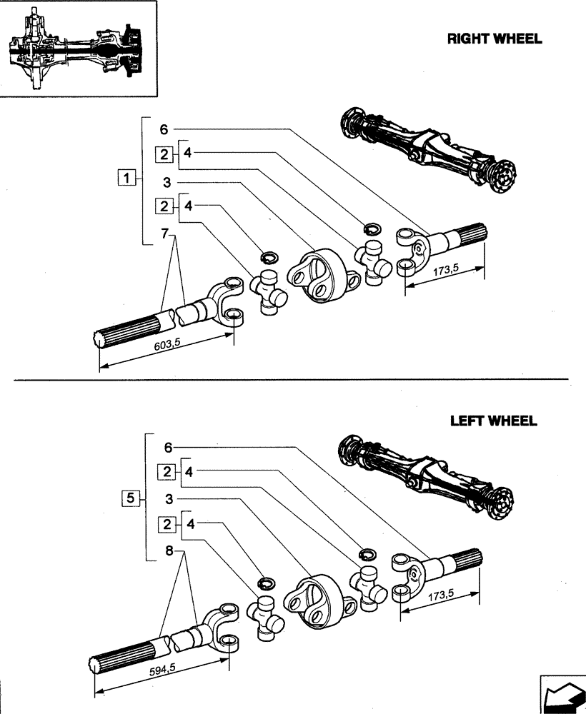 Схема запчастей Case IH JX80 - (1.40.3/10[01]) - (VAR.539) FRONT AXLE - HALF-SHAFTS AND SPIDER (04) - FRONT AXLE & STEERING