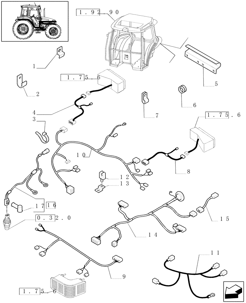 Схема запчастей Case IH JX60 - (1.75.4[02]) - AUXILIARY CABLES - C6660 (06) - ELECTRICAL SYSTEMS